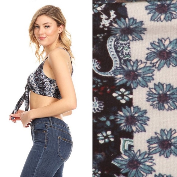❣️SALE❣️Multi Boho Print Tie Top Blue - Picture 2 of 3